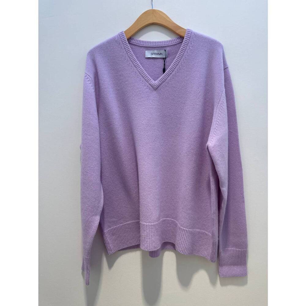 NEW SPRWMN women's classic v-neck sweater in lavender